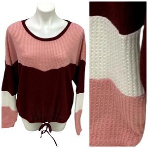 No Boundaries Top Womens XXXL 21 Waffle Knit Color Block Cozy Thermal Red 3x